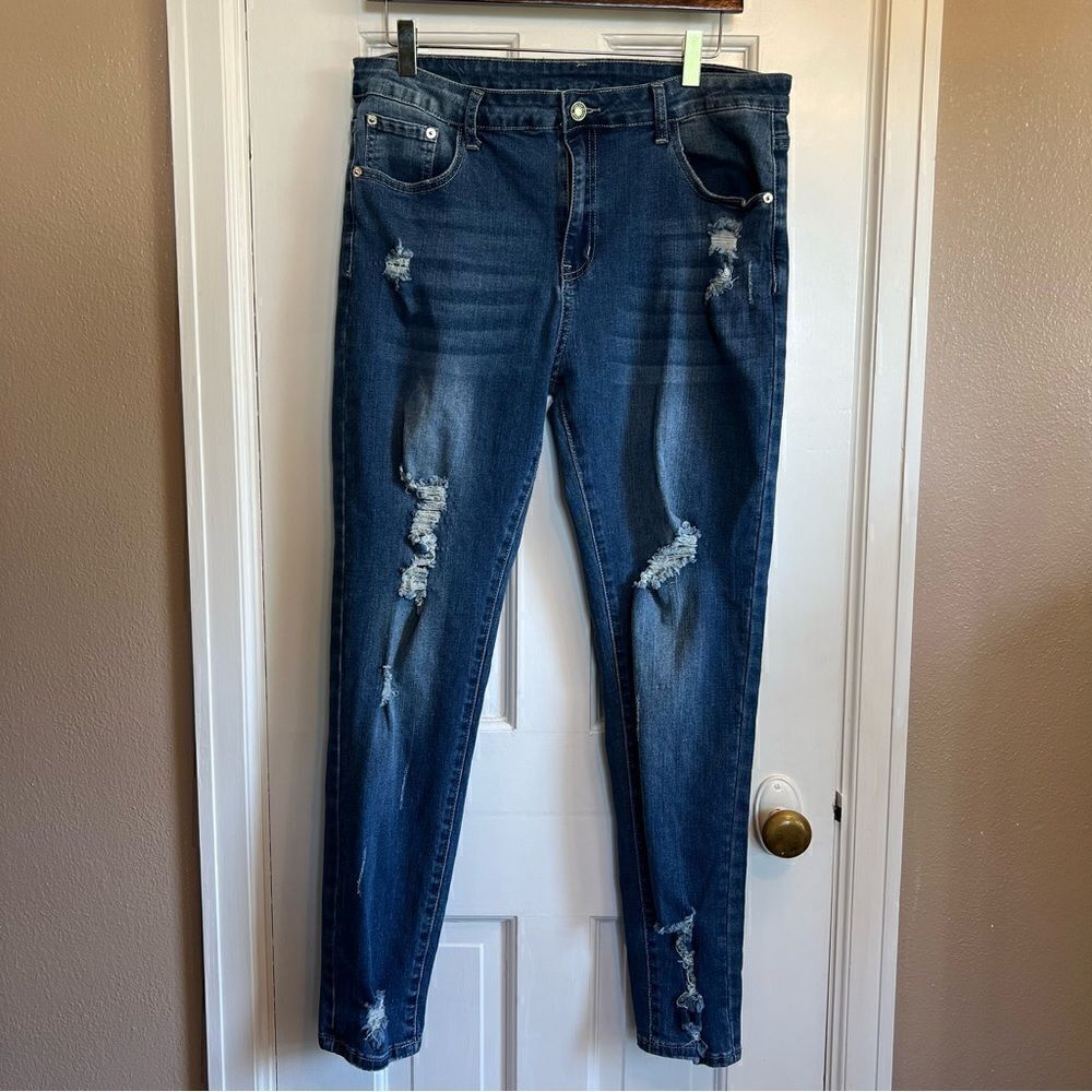 Skinny Distressed Blue Jeans 16